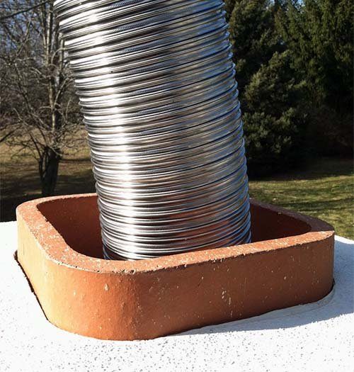 A flexible stainless steel liner inside a clay flue tile