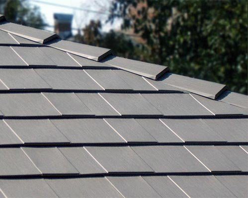 Grey slate-style shingles, close up